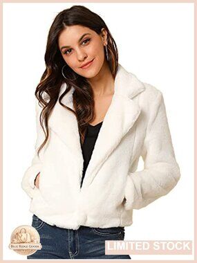 Womens Cropped Faux Fur Jacket Notched Lapel Winter Coat Fully Lined